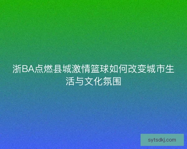 浙BA点燃县城激情篮球如何改变城市生活与文化氛围