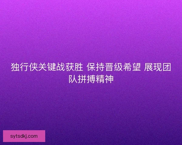 独行侠关键战获胜 保持晋级希望 展现团队拼搏精神
